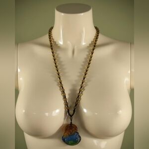 NEW, Striking Brown Necklace + Brown, Green & Blue, Buddha Pendant. Lenght:27.5"